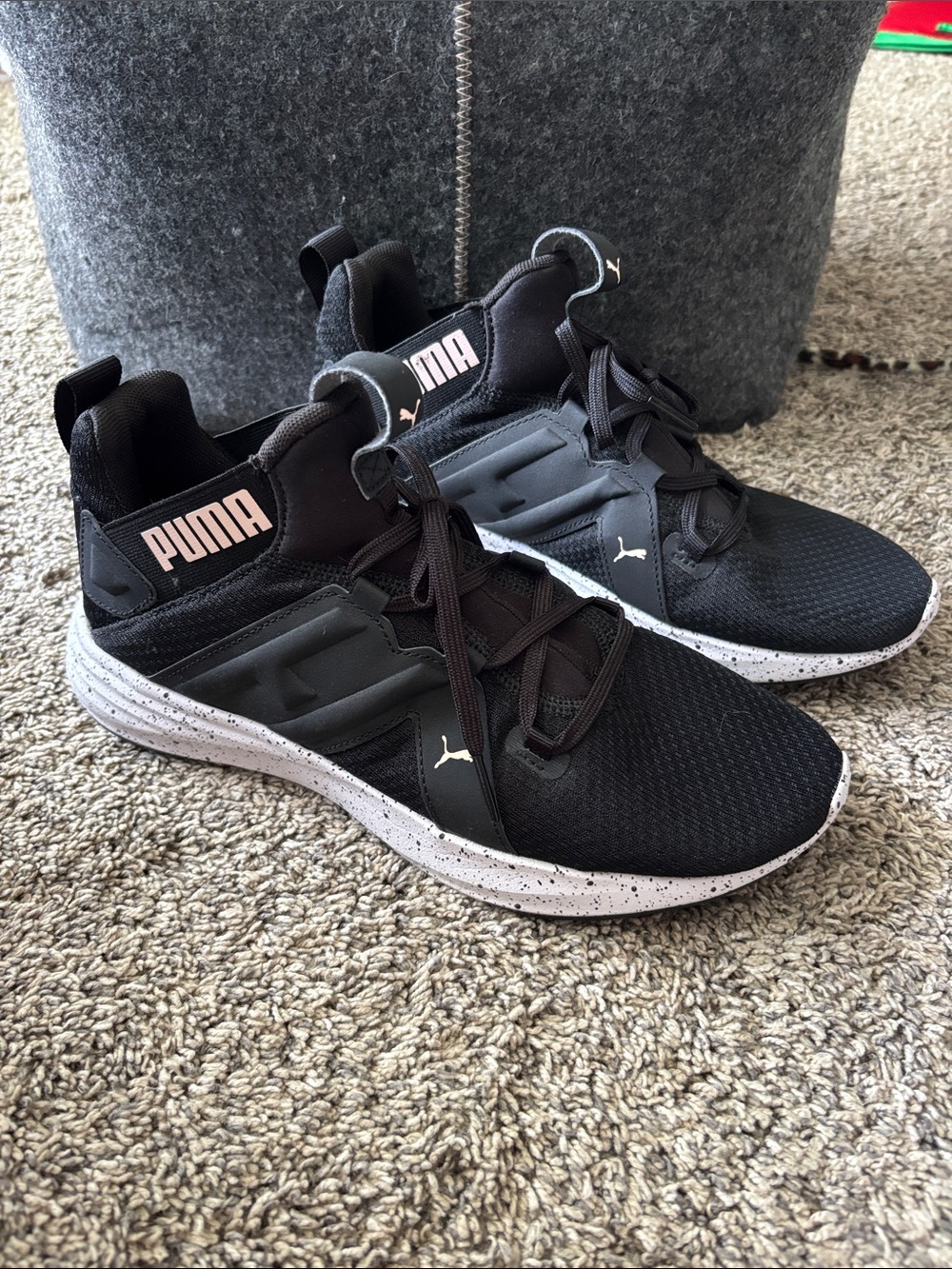Puma Women’s Black Athletic Shoes with Light Pink Branding